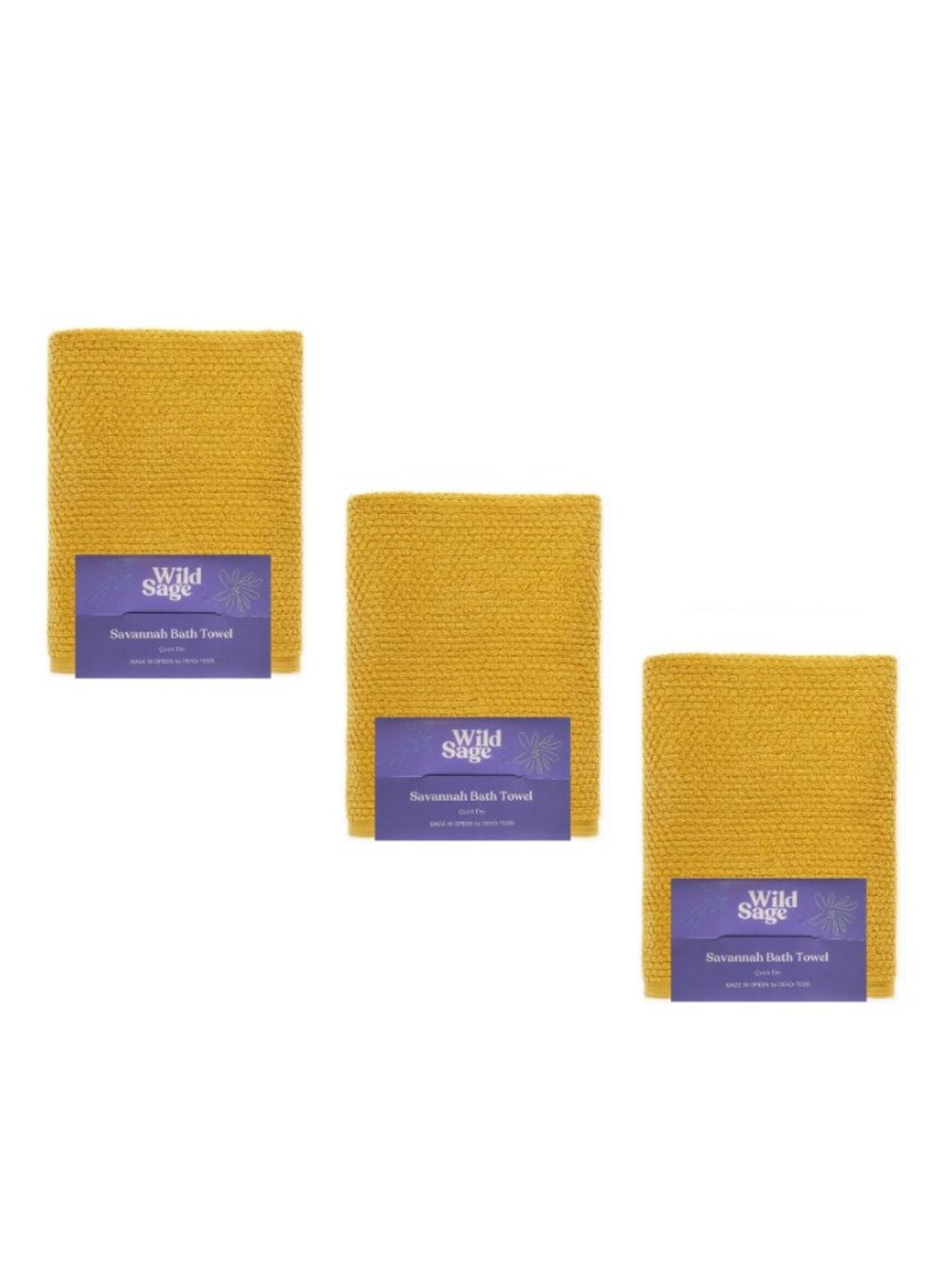 3 YOLK YELLOW Wild Sage Savannah Quick Dry 90% Cotton BATH Towels (Autumn color)